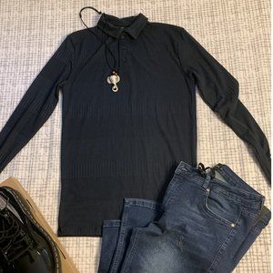 ASOS DESIGN Ribbed Polo Shirt - Dark Blue; Men's S